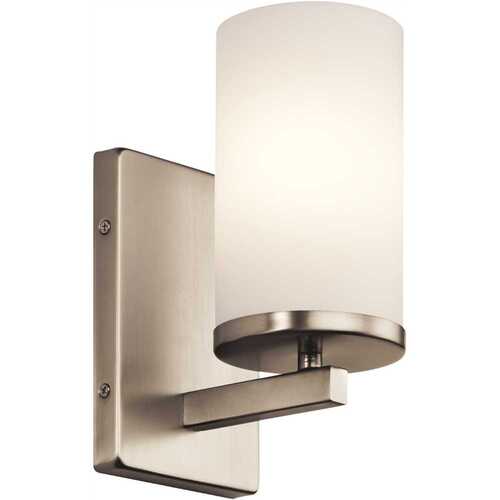 KICHLER LIGHTING 45495NI Crosby 1 Light Wall Sconce satin Etched Cased Opal Glass Brushed NICKEL