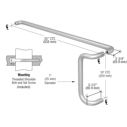 CRL 2958A Aluminum Push and Offset Pull Set for 36" Door