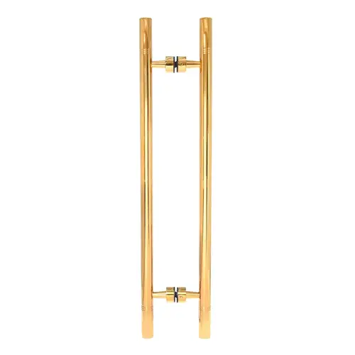 CRL CT18X18BR Polished Brass 25" Overall Length Glass Mounted Back-to-Back Ladder Style Pull Handle with Undercut Accent Rings