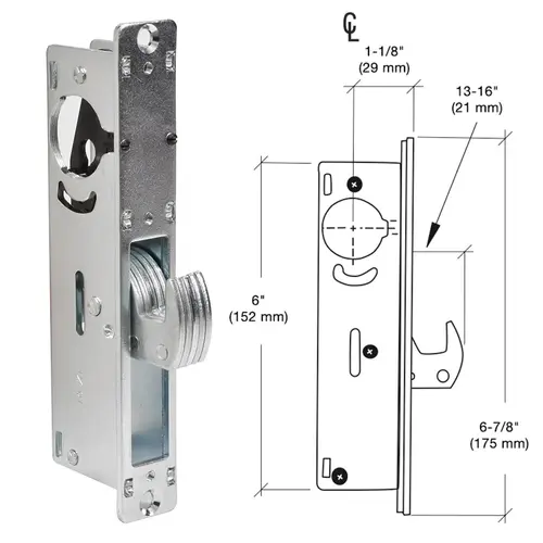 1-1/8" Backset Narrow Stile Hook Throw Deadlock Aluminum