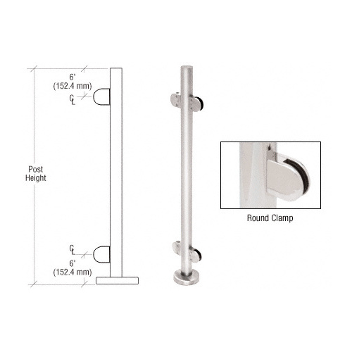 CRL PR42CPS Polished Stainless 42" Steel Round Glass Clamp 180 Degree Center Post Railing Kit