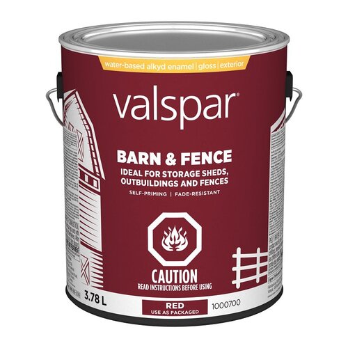 Valspar 029.1000700.007 Barn and Fence Exterior Self-Priming Paint, Water, Gloss, Red, 1 gal