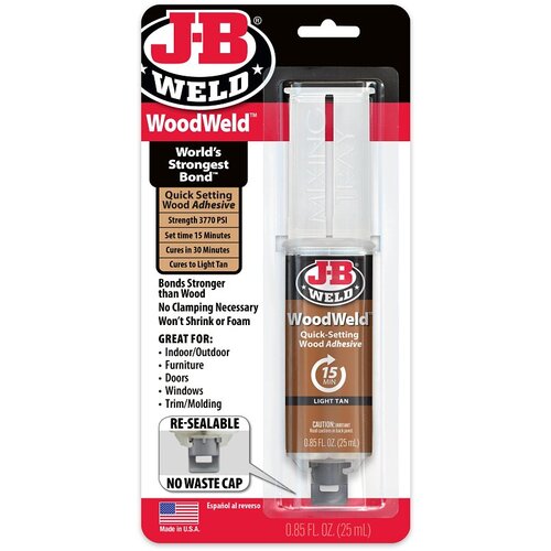 J-B Weld 50151 WOODWELD Epoxy Adhesive, Tan, Solid, 0.85 mL, Syringe