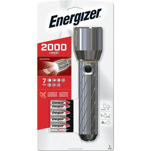 EVEREADY BATTERY ENPMZH91E Vision HD Ultra LED Flashlight, Water Resistant, 2000 Lumens, AA Batteries Included Silver