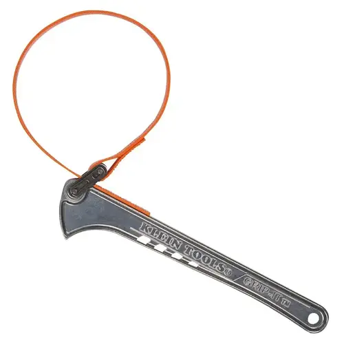 Strap Wrench, 1-1/2 to 5 in Pipe, 12 in L Handle, 1 in W Strap, 22-1/4 in L Strap, Aluminum Handle Orange