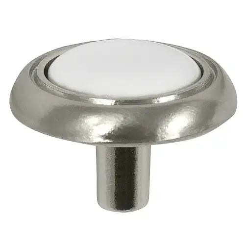 First Family Round 1-1/4 In. Dia. Satin Chrome & White Porcelain Accent Cabinet Knob