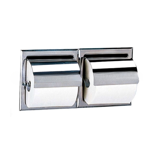 Bobrick B699 Double Roll Recessed Toilet Tissue Dispenser with Hoods Bright Stainless Steel Finish