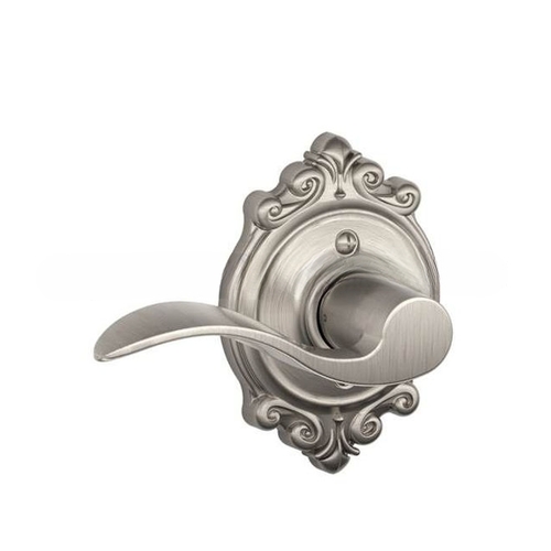 Left Hand Accent Lever with Brookshire Rose Dummy Interior Trim Satin Nickel Finish