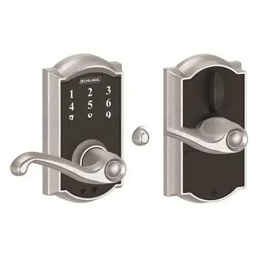 Camelot with Flair Lever Keyless Touch Lever Lock with 16211 Latch and 10063 Strike Satin Chrome Finish