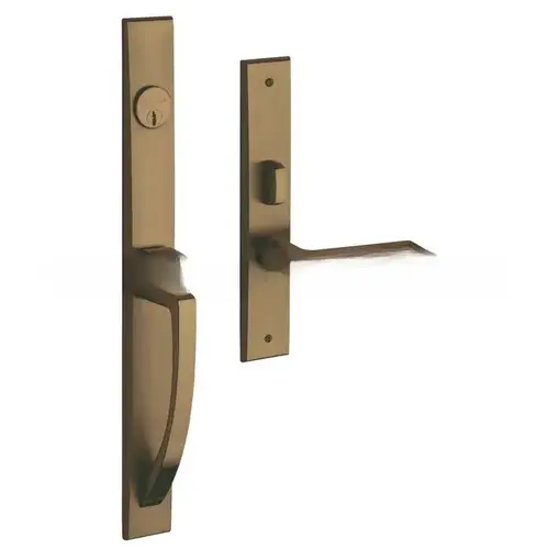 Lakeshore Left Hand Single Cylinder Entry Mortise Lock Trim Satin Brass with Brown Finish