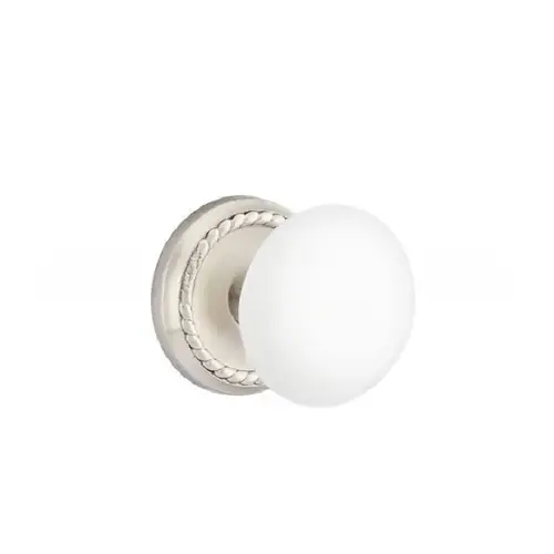 Ice White Knob Passage with Rope Rose Satin Nickel Finish