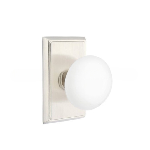 Ice White Knob Dummy Pair with Rectangular Rose Satin Nickel Finish