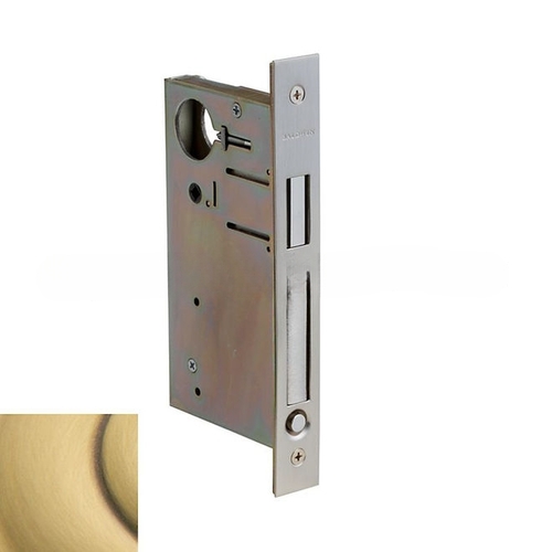 2-1/2" Backset Pocket Door Lock with Pull for Privacy and Entry Satin Brass With Brown Finish