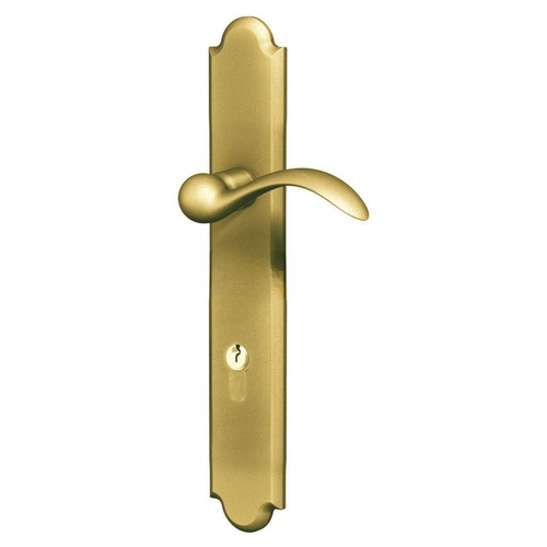 Boulder Multi Point Trim Keyed Entry with Turn Knob Configuration 1 Minus Lever Satin Brass with Brown Finish