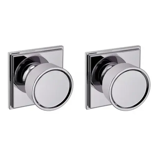 Preconfigured K007 Hollywood Hills Knob with R050 Rose Privacy Lock with 2-3/8" Backset and Full Lip Strike Bright Chrome Finish