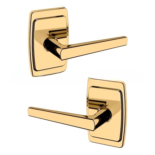 Preconfigured L024 Lever with R046 Rose Full Dummy Lock Unlacquered Brass Finish