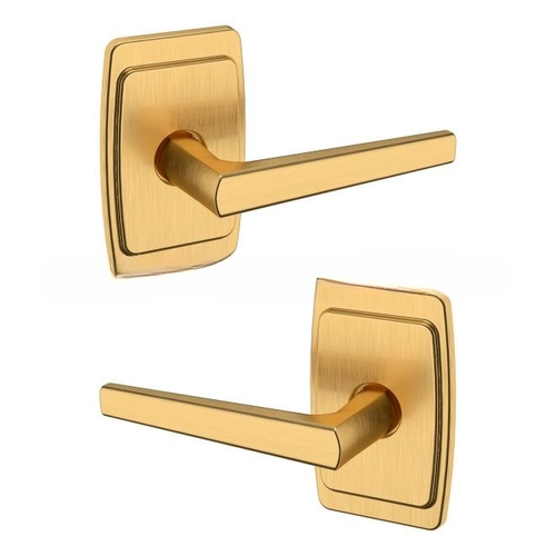 Preconfigured L024 Lever with R046 Rose Full Dummy Lock Lifetime Satin Brass Finish