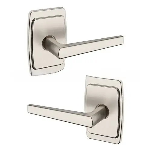 Preconfigured L024 Lever with R046 Rose Full Dummy Lock Lifetime Satin Nickel Finish