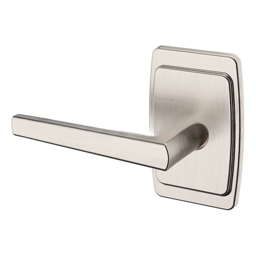 Preconfigured L024 Lever with R046 Rose Left Hand Half Dummy Lock Lifetime Satin Nickel Finish