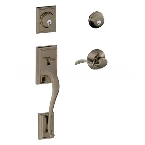 Right Hand Addison with Accent Lever Double Cylinder Handleset and Trim C Keyway with 12326 Latch and 10269 Strikes Antique Nickel Finish