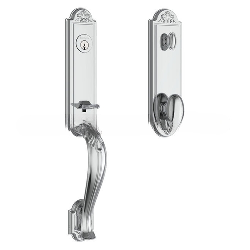 Emergency Egress Elizabeth Handleset with Ellipse Knob and Elizabeth Escutcheon with 6AL Latch and Dual Strike Bright Chrome Finish