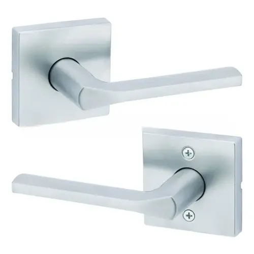 Lisbon Lever with Square Rose Passage Door Lock with 6AL Latch and RCS Strike Satin Chrome Finish