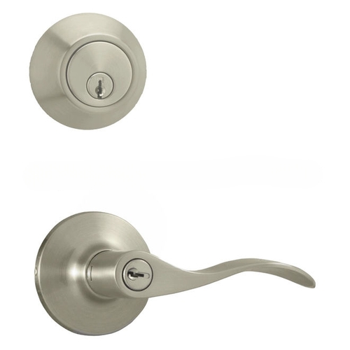 Weslock 02271XNXNFR22  Deadbolt with keylock New Haven Lever with Adjustable latch and Round Corner Full Lip Strike Satin Nickel Finish