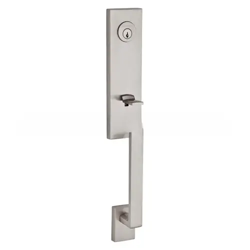 Emergency Egress Seattle Handleset with Tube Lever and Contemporary Square Escutcheon with 6AL Latch and Dual Strike Satin Nickel Finish