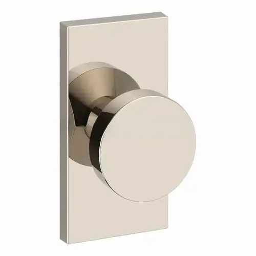 Passage Contemporary Knob with Contemporary 5" Rose with 6AL Latch and Dual Strike Lifetime Bright Nickel Finish