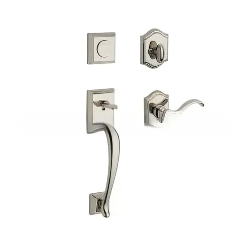 Full Dummy Napa Handleset Left Hand Curve Lever and Traditional Arch Rose Lifetime Bright Nickel Finish