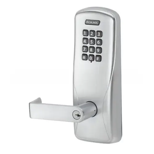 Standalone Electronic Lock with Rights on Lock Mortise Classroom / Storeroom Keypad Rhodes Lever with Large Format Less Core Satin Chrome Finish