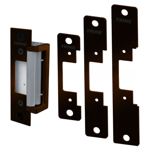 Electric Strike for Cylindrical Locks and Deadlatches with 4 Faceplates of CC, CCRD, CC7, and CC8 Dark Bronze Finish