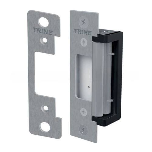 Electric Strike, 12-24VAC/DC, Cylindrical and Deadlatch, Includes 4 Faceplates 4-7/8" x 1-1/4" in Both Satin Stainless