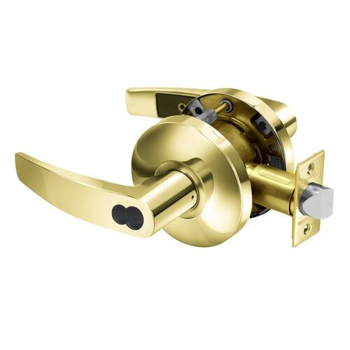 Grade 2 Entrance/Office Cylindrical Lock, B Lever, LFIC Disposable Construction Core, Bright Brass Finish, Non-handed