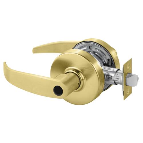 Grade 2 Entrance/Office Cylindrical Lock, P Lever, Conventional Less Cylinder, Satin Brass Finish, Non-handed