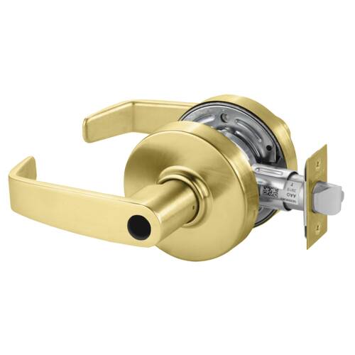 Grade 2 Classroom Cylindrical Lock, L Lever, Conventional Less Cylinder, Satin Brass Finish, Non-handed