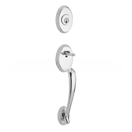 Single Cylinder Columbus Handleset Traditional Knob and Traditional Square Rose with 6AL Latch, Dual Strike, and SmartKey Bright Chrome Finish