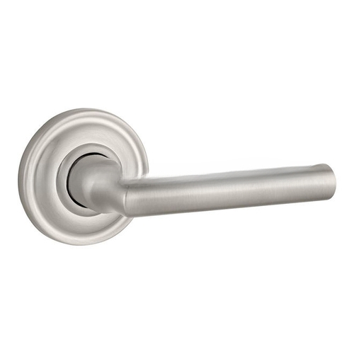 Privacy Tube Lever and Traditional Round Rose with 6AL Latch and Dual Strike Satin Nickel Finish