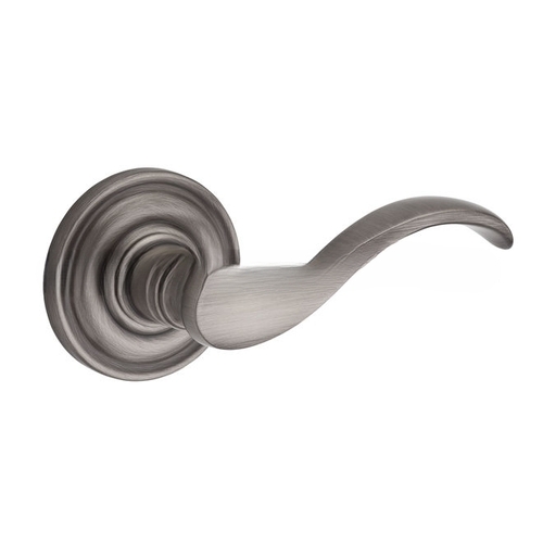 Privacy Curved Lever and Traditional Round Rose with 6AL Latch and Dual Strike Matte Antique Nickel Finish