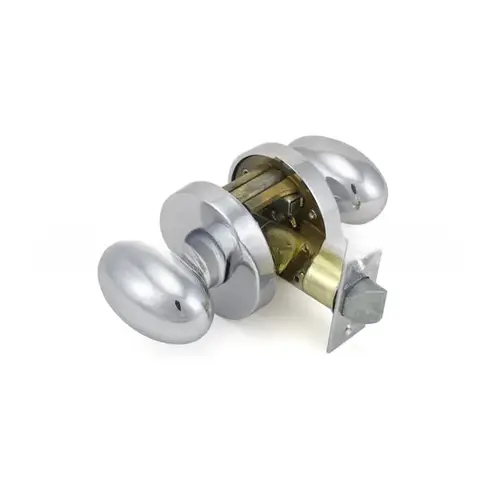 Passage Ellipse Knob and Contemporary Round Rose with 6AL Latch and Dual Strike Bright Chrome Finish