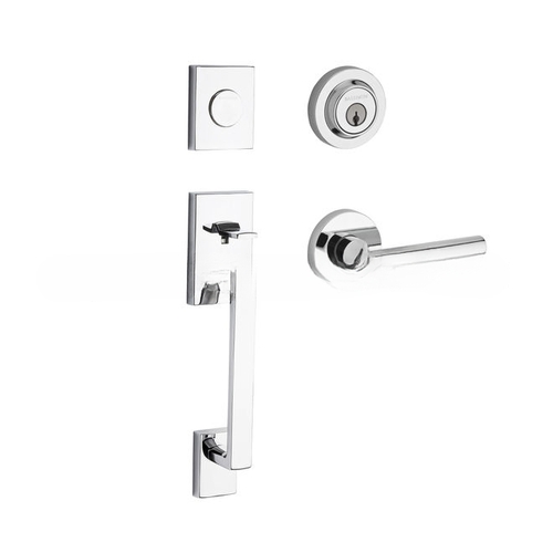 Full Dummy La Jolla Handleset Tube Lever and Contemporary Round Rose Bright Chrome Finish