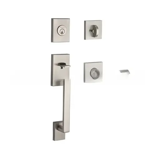 Single Cylinder La Jolla Handleset Tube Lever Contemporary Square Rose with 6AL Latch, Dual Strike, and SmartKey Satin Nickel Finish