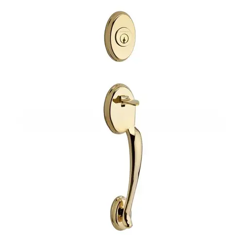 Double Cylinder Columbus Handleset with Right Hand Curve Lever and Traditional Arch Rose with 6AL Latch, Dual Strike, and SmartKey Lifetime Brass Finish