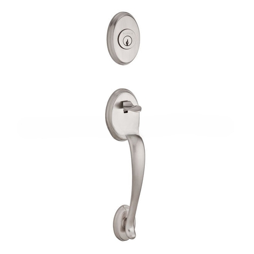 Double Cylinder Columbus Handleset with Right Hand Federal Lever and Traditional Round Rose with 6AL Latch, Dual Strike, and SmartKey Satin Nickel Finish