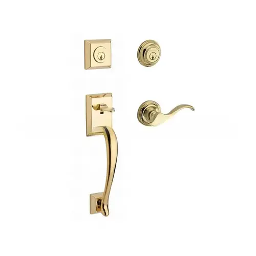 Double Cylinder Napa Handleset with Right Hand Curve Lever and Traditional Round Rose with 6AL Latch and Dual Strike Lifetime Brass Finish