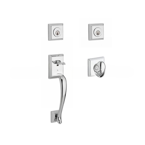 Double Cylinder Napa Handleset with Ellipse Knob Traditional Square Rose with 6AL Latch and Dual Strike Bright Chrome Finish