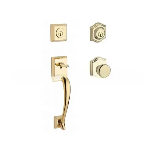 Double Cylinder Napa Handleset with Round Knob and Traditional Arch Rose with 6AL Latch and Dual Strike Lifetime Brass Finish