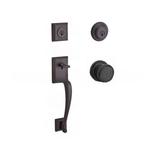 Double Cylinder Napa Handleset with Round Knob and Traditional Round Rose with 6AL Latch and Dual Strike Venetian Bronze Finish