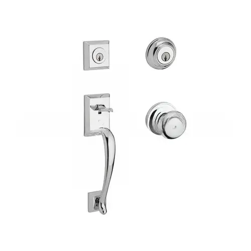 Double Cylinder Napa Handleset with Round Knob and Traditional Round Rose with 6AL Latch and Dual Strike Bright Chrome Finish