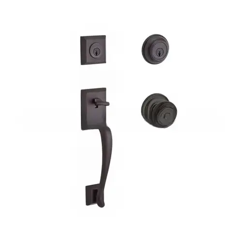 Double Cylinder Napa Handleset with Traditional Knob and Traditional Round Rose with 6AL Latch and Dual Strike Venetian Bronze Finish